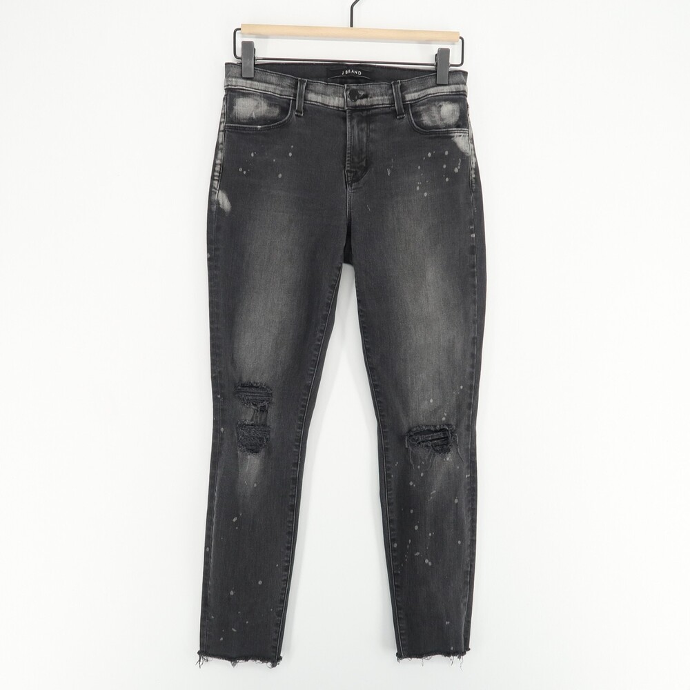 J Brand Skinny Jeans Womens 27 Black Remix Splatter Cropped Distressed